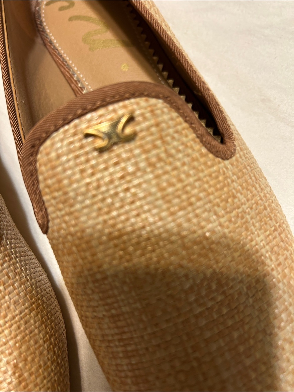 Sam Edelman Tan Woven Slip-On Loafers with Brown Trim - Picture 2 of 10